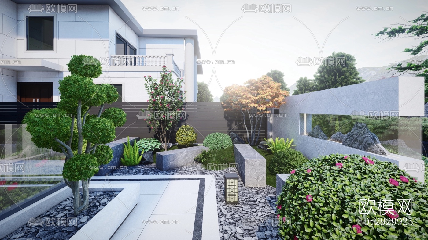 新中式居住景观效果图下载（渲染图1）