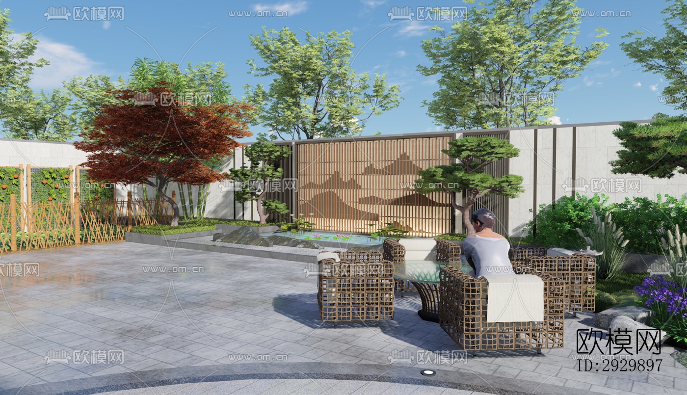 新中式居住景观效果图下载（渲染图1）