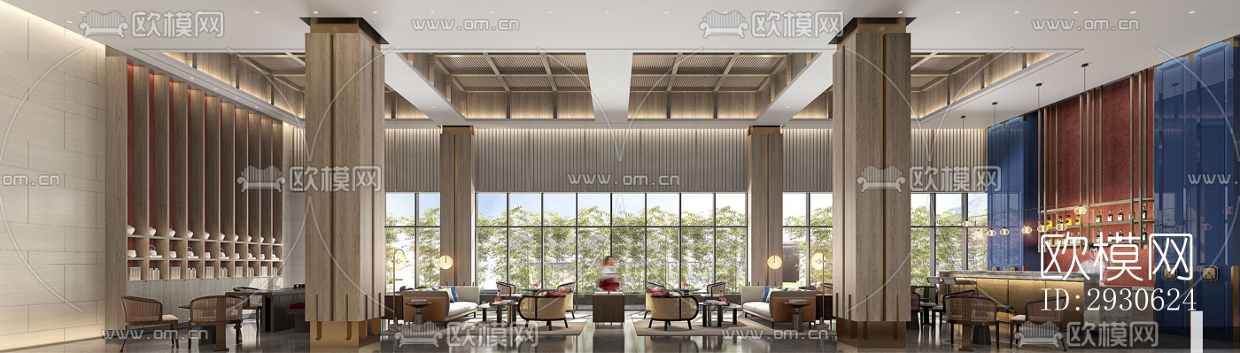 新中式酒店民宿效果图下载（渲染图1）