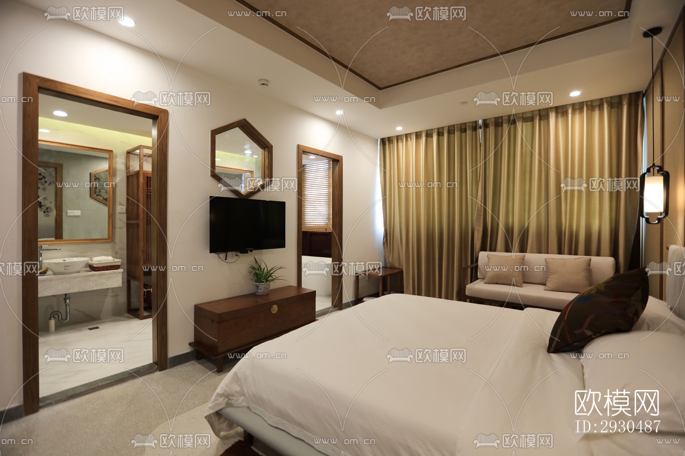 中式酒店民宿效果图下载（渲染图7）