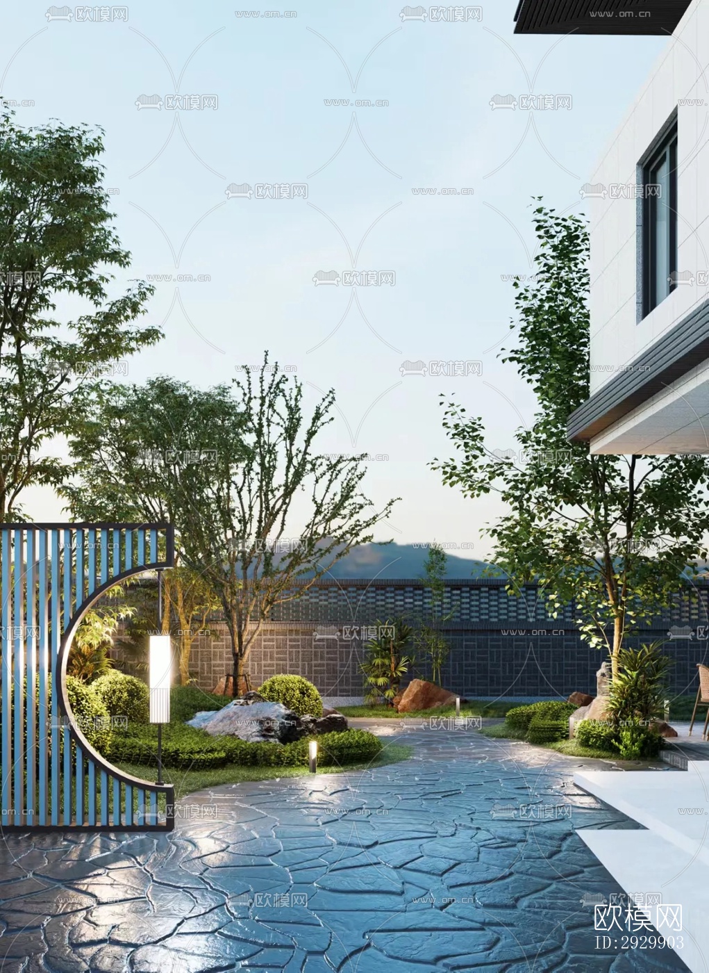 新中式居住景观效果图下载（渲染图2）