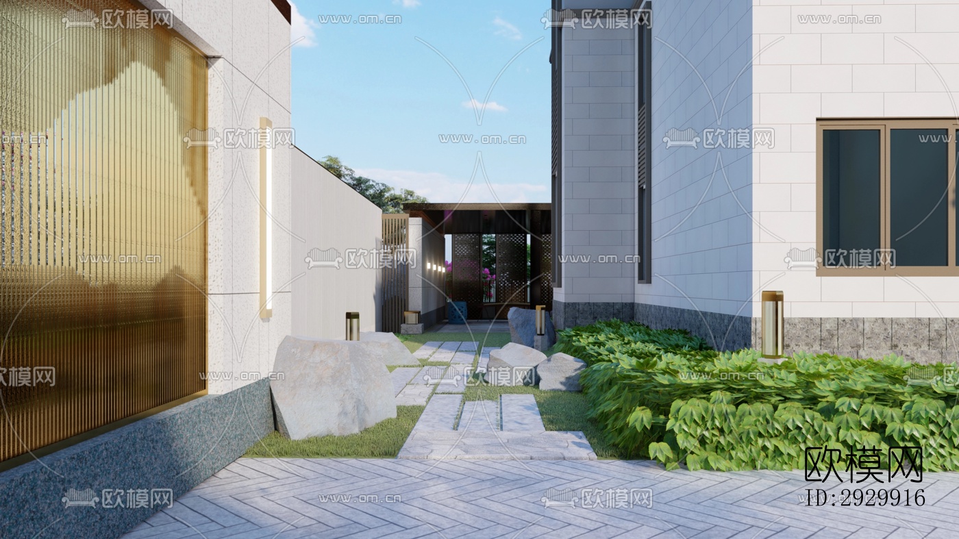 新中式居住景观效果图下载（渲染图1）