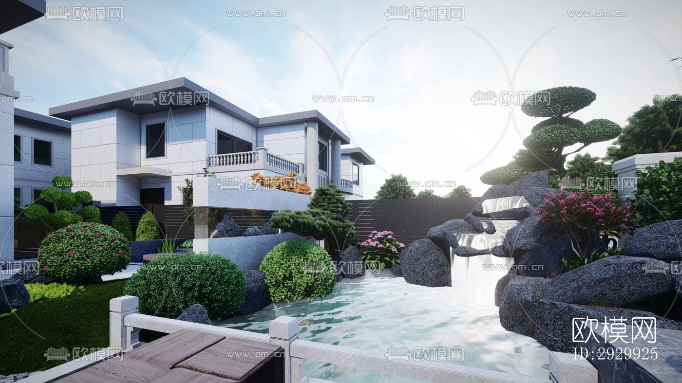 新中式居住景观效果图下载（渲染图3）