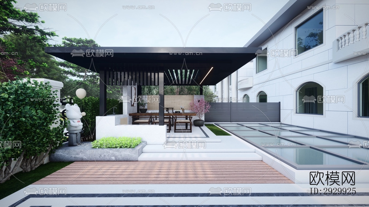 新中式居住景观效果图下载（渲染图20）