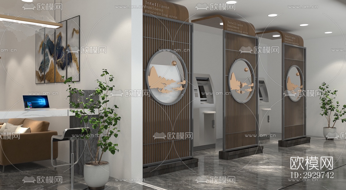 新中式银行效果图下载（渲染图1）