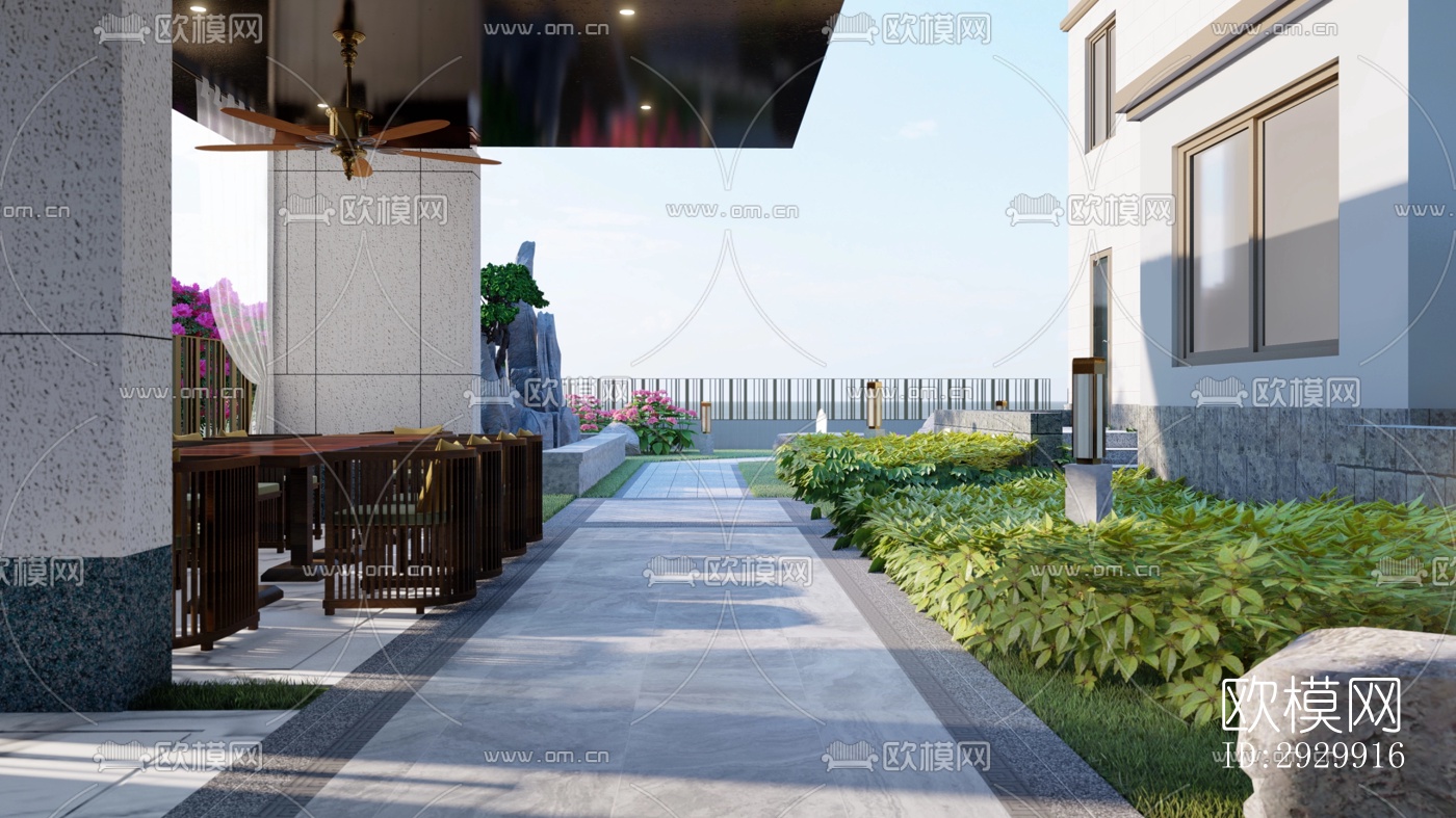 新中式居住景观效果图下载（渲染图11）