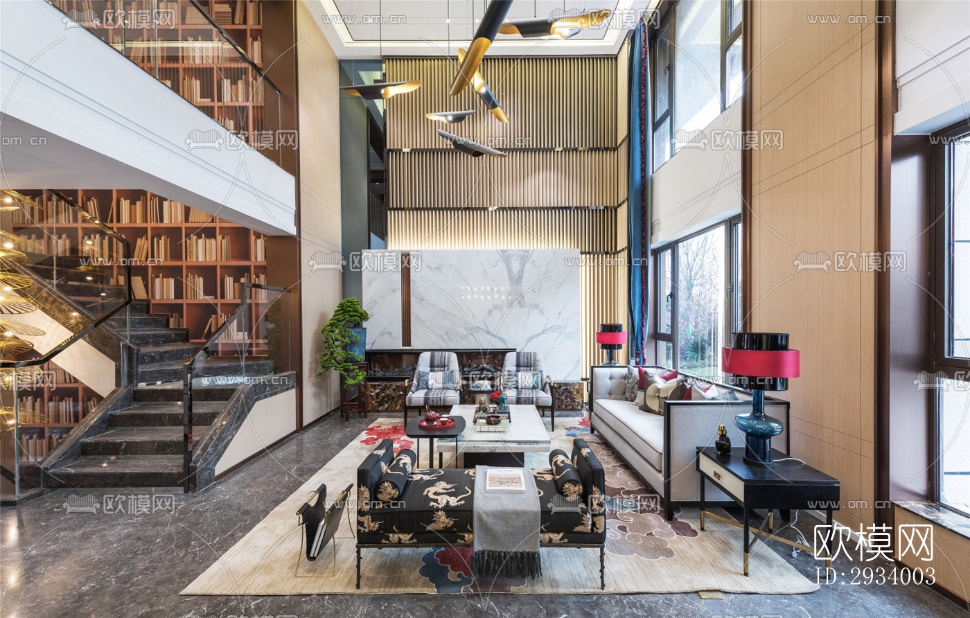 新中式别墅效果图下载（渲染图14）