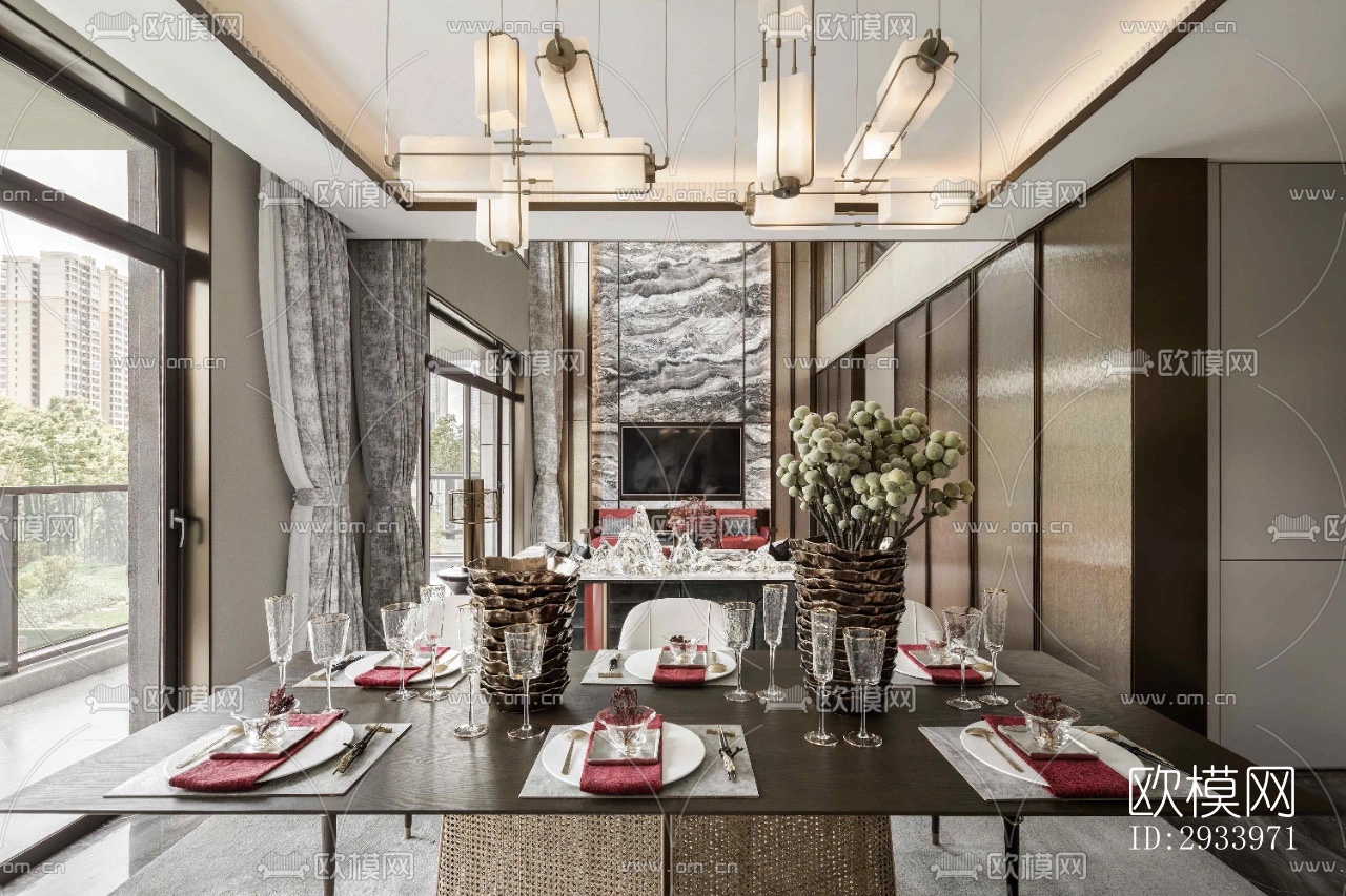 新中式别墅效果图下载（渲染图16）