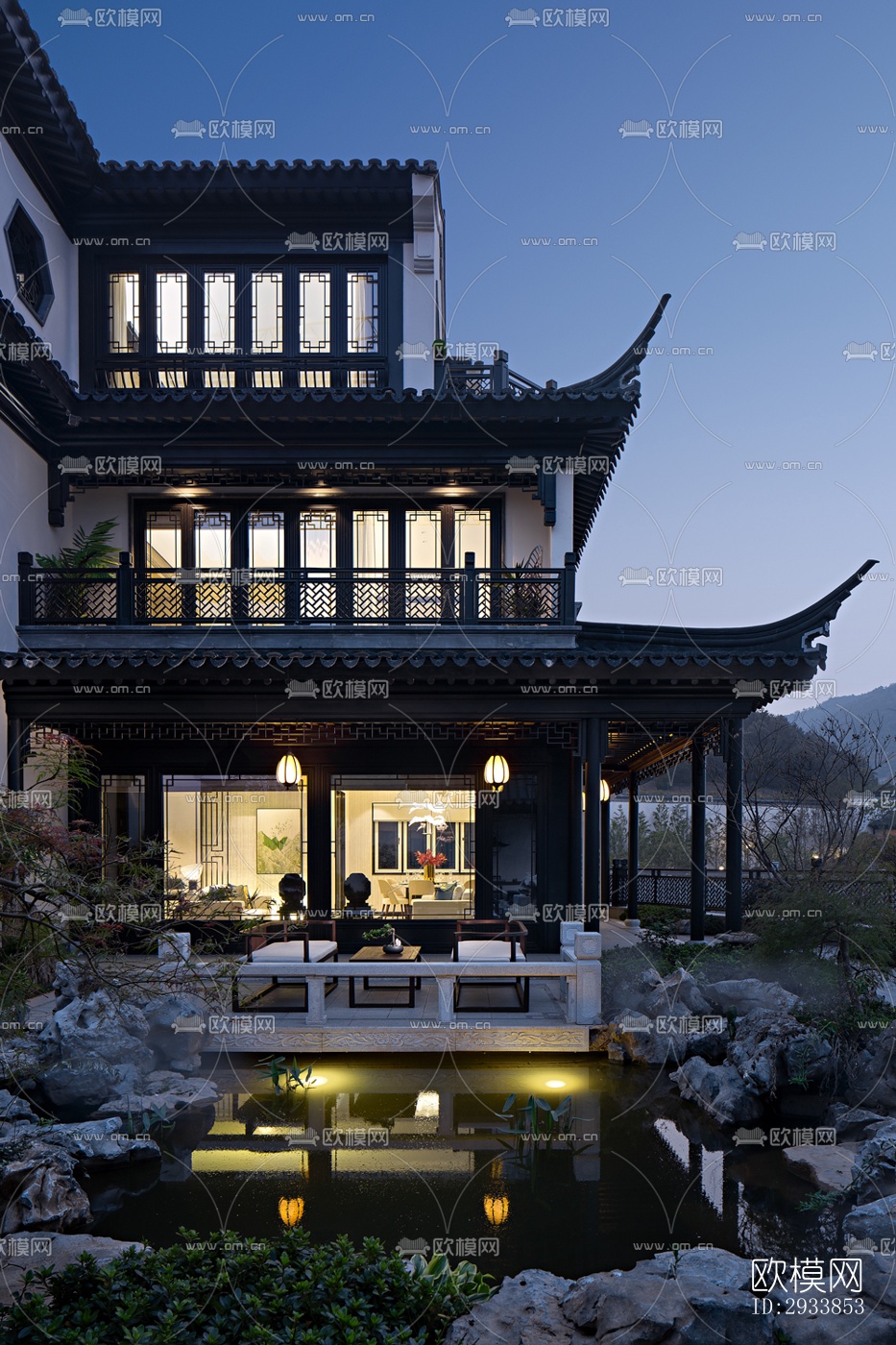 中式别墅效果图下载（渲染图1）