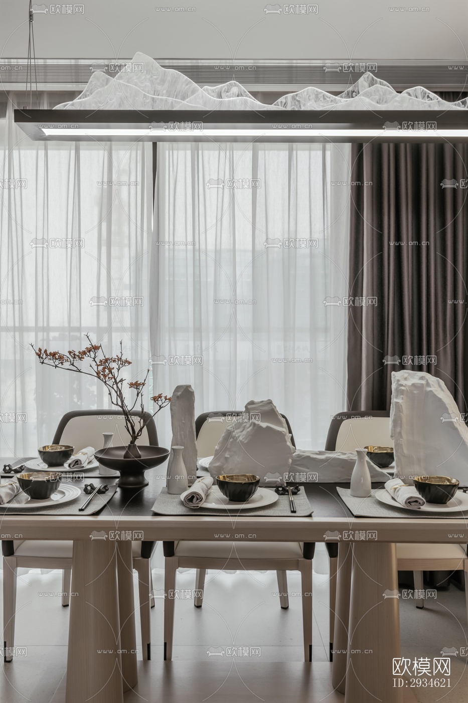 新中式平层效果图下载（渲染图5）