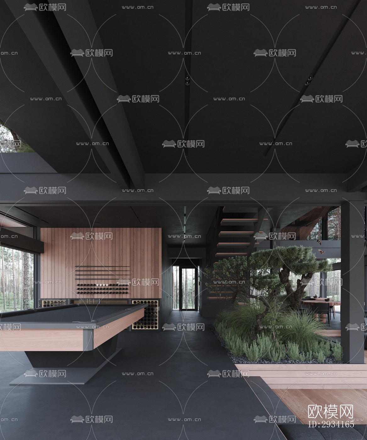 高级灰别墅效果图下载（渲染图3）