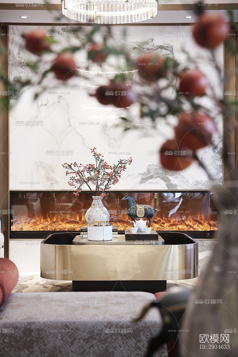 新中式平层效果图下载（渲染图5）