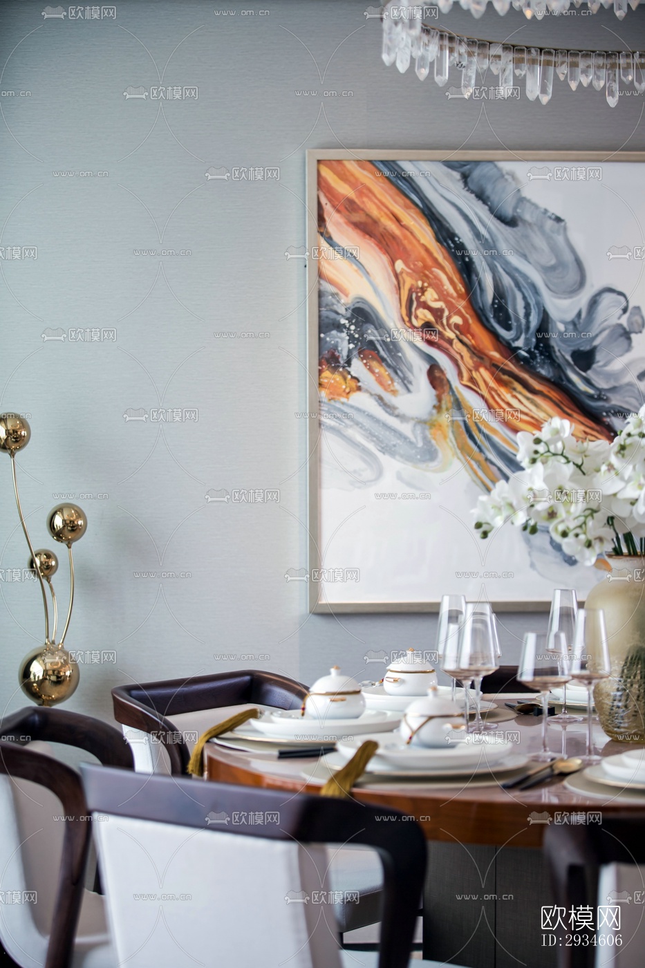 新中式平层效果图下载（渲染图4）