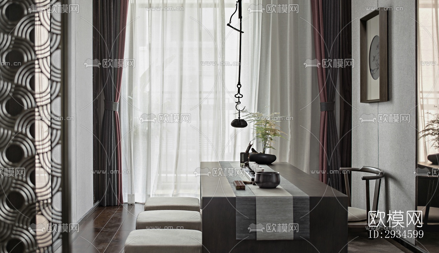 新中式平层效果图下载（渲染图5）