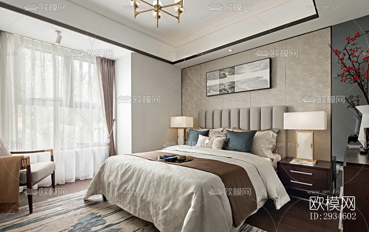 新中式平层效果图下载（渲染图16）