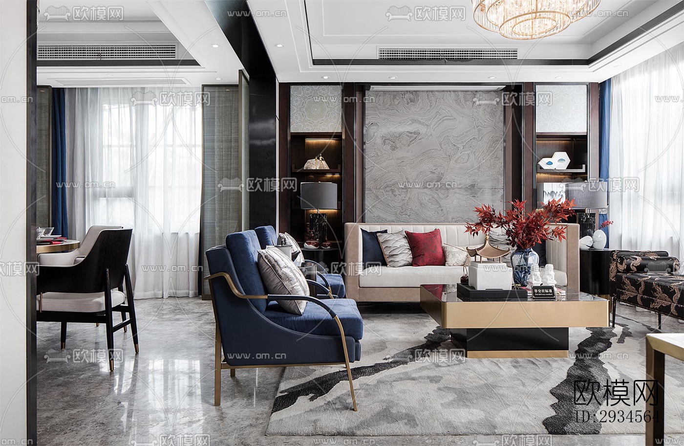 新中式平层效果图下载（渲染图18）