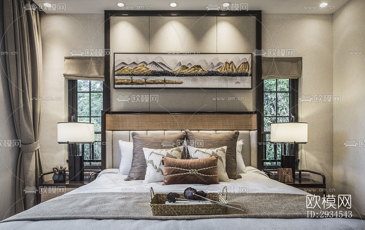 新中式平层效果图下载（渲染图2）