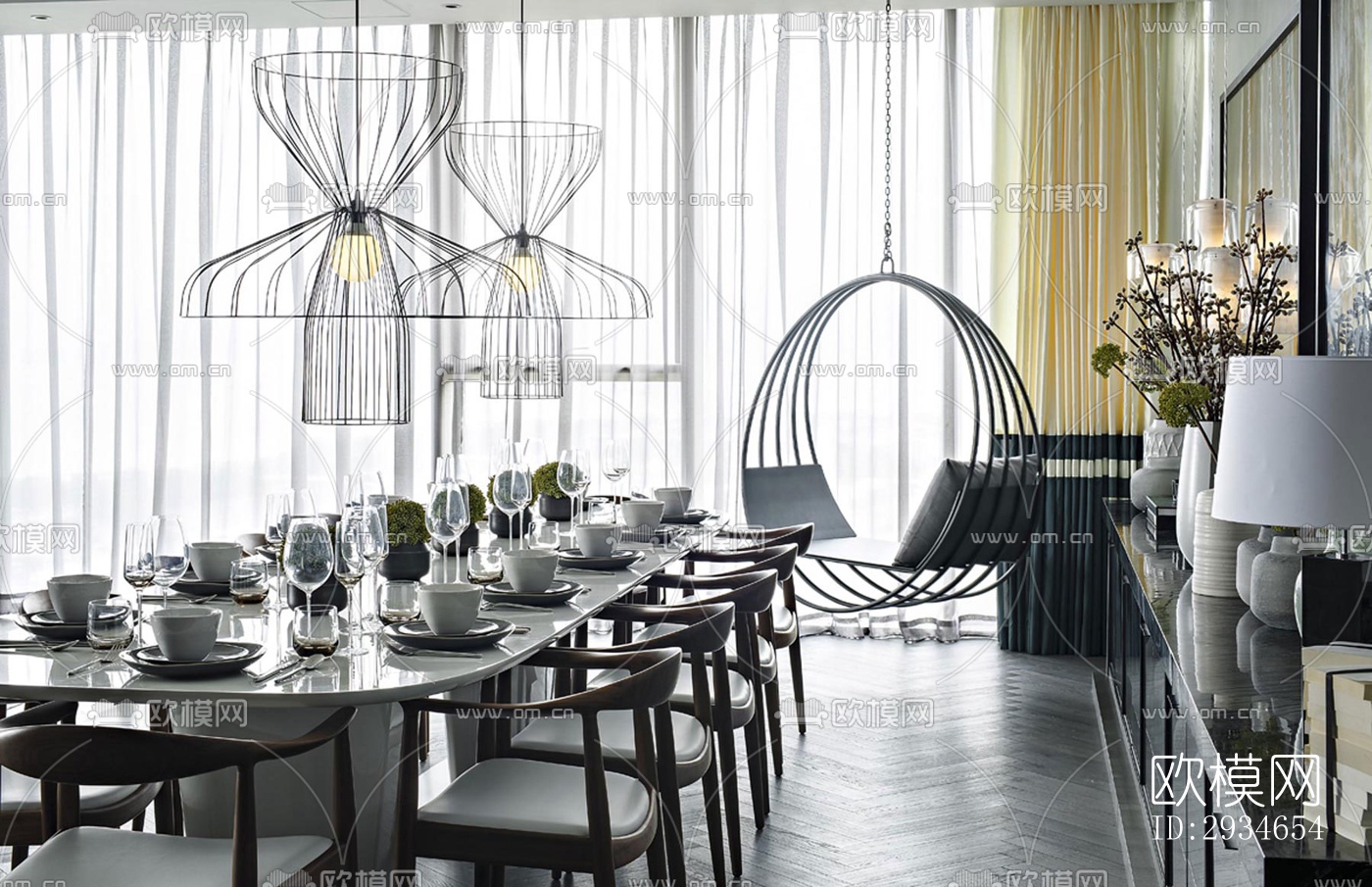 新中式平层效果图下载（渲染图16）