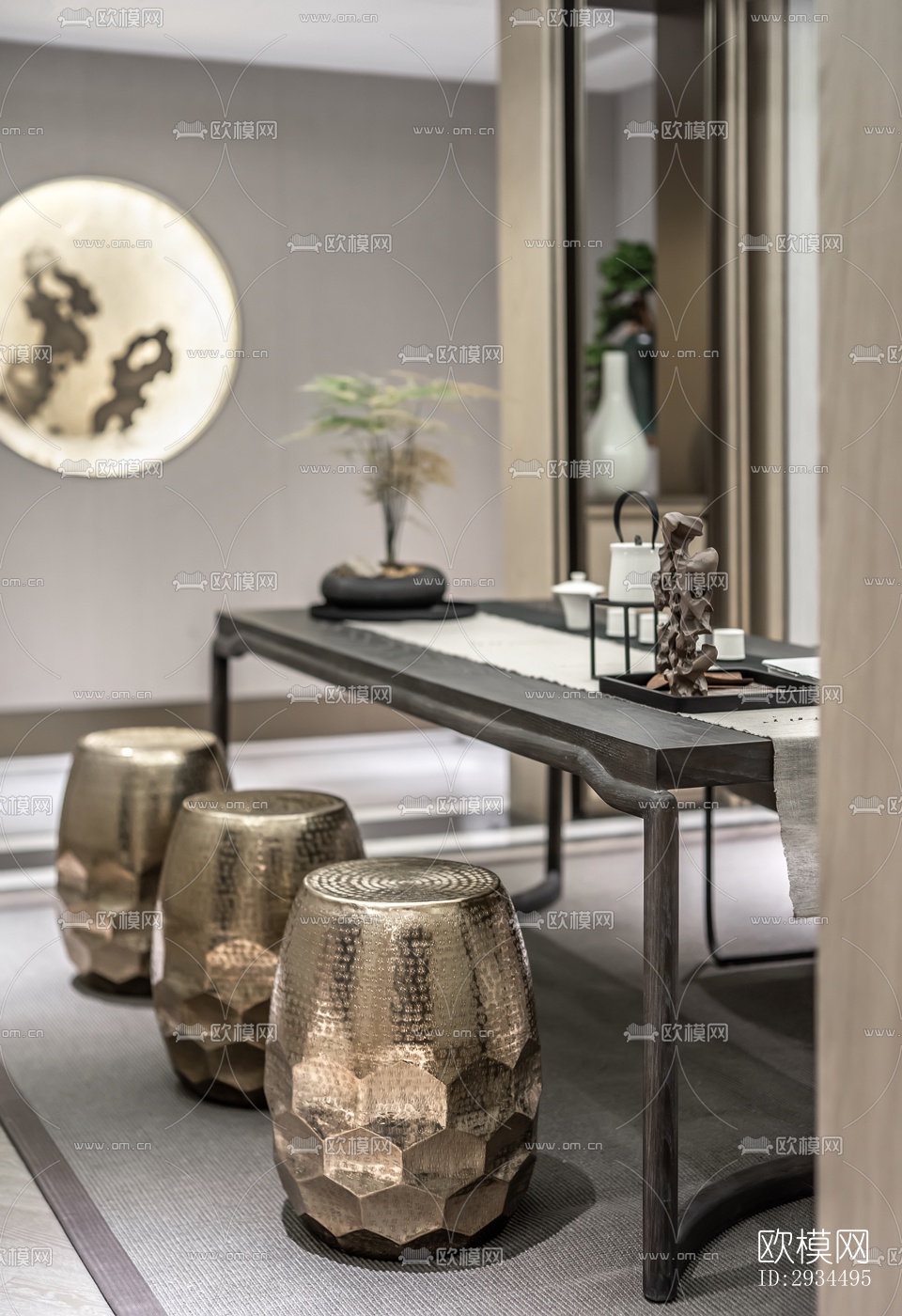 新中式平层效果图下载（渲染图1）