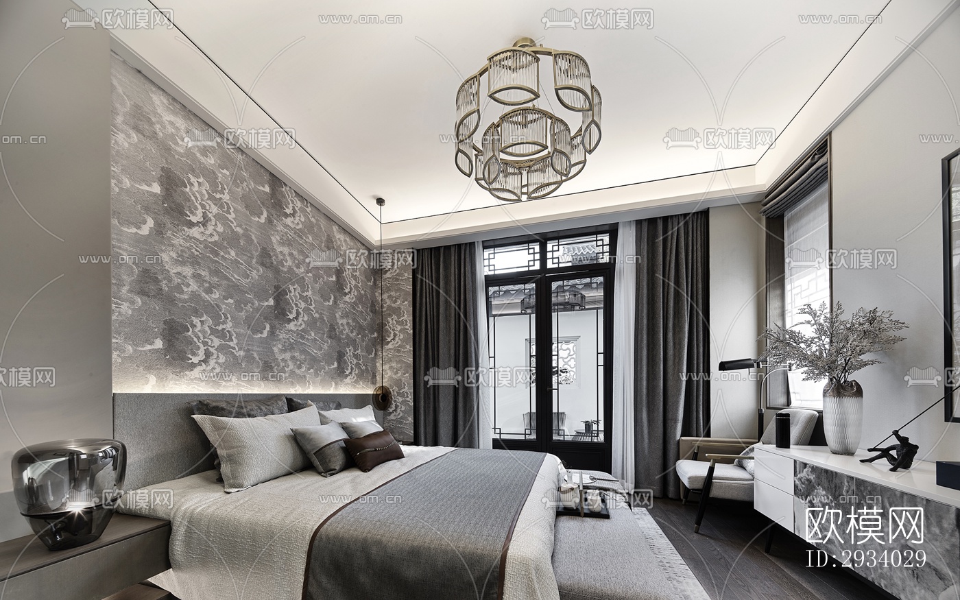 新中式别墅效果图下载（渲染图8）