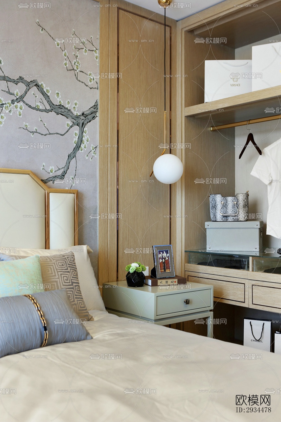 新中式平层效果图下载（渲染图8）