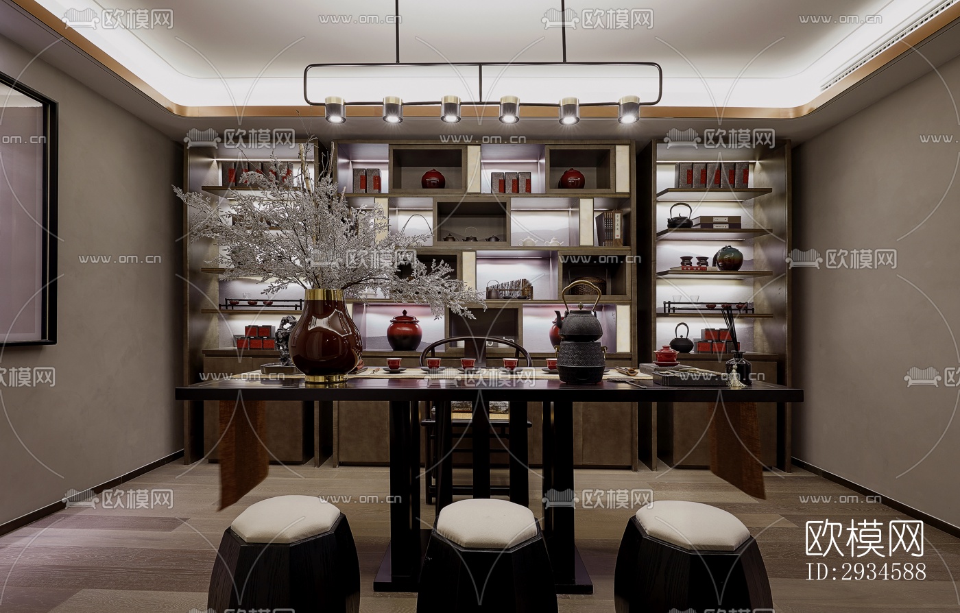 新中式平层效果图下载（渲染图20）