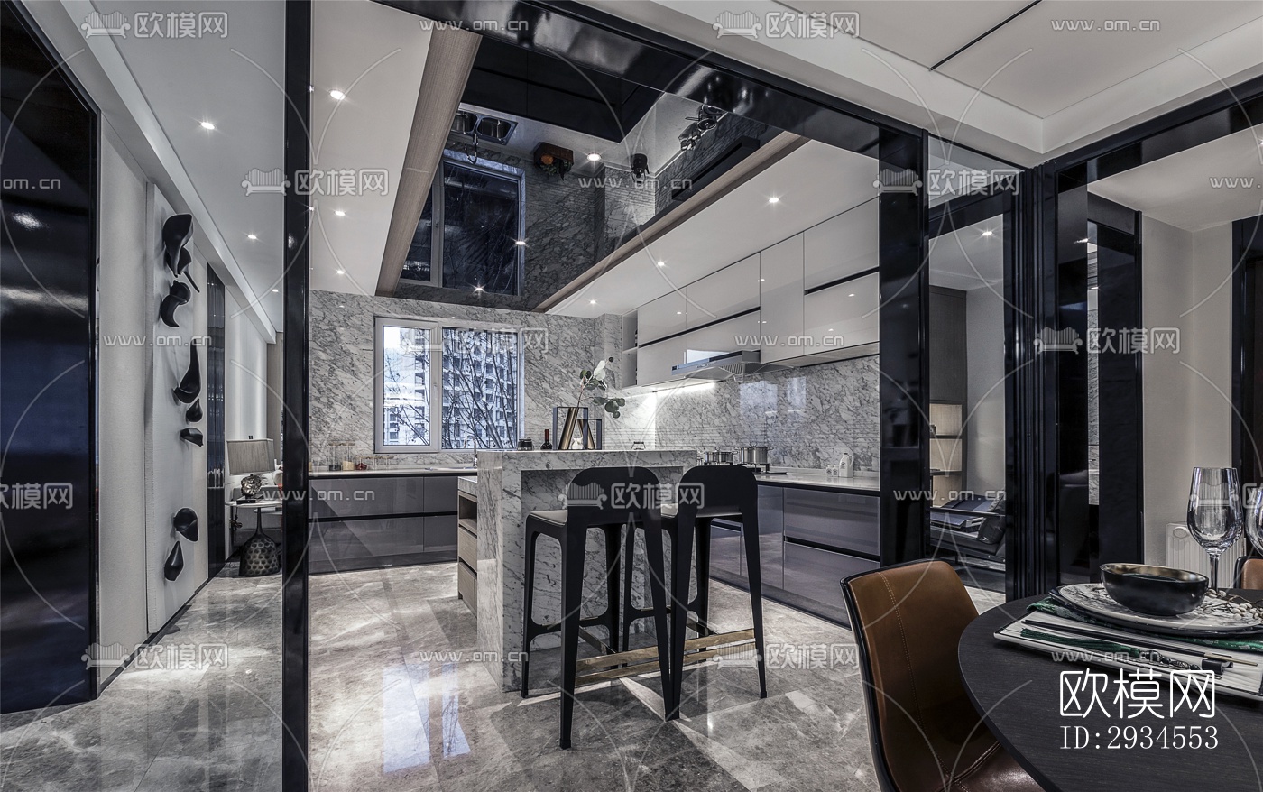 新中式平层效果图下载（渲染图10）