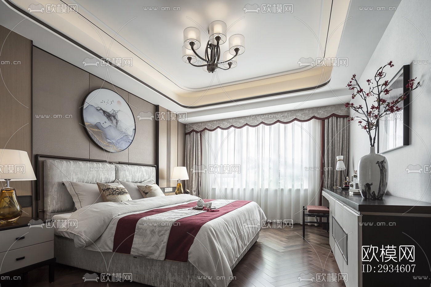 新中式平层效果图下载（渲染图13）