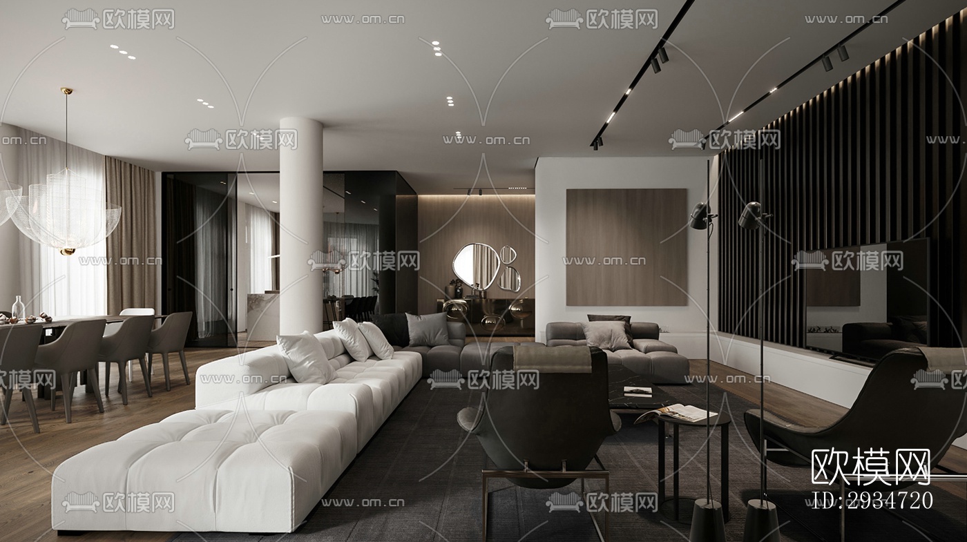 现代平层效果图下载（渲染图1）