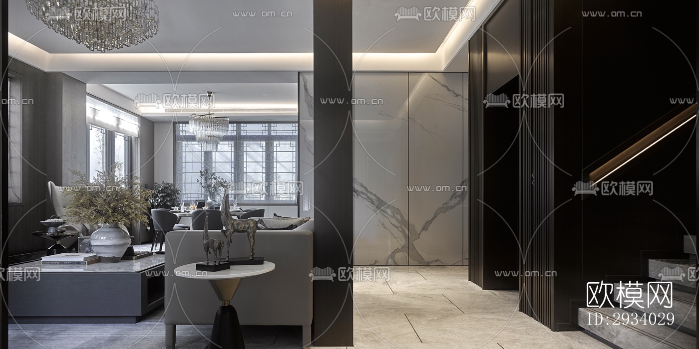 新中式别墅效果图下载（渲染图2）