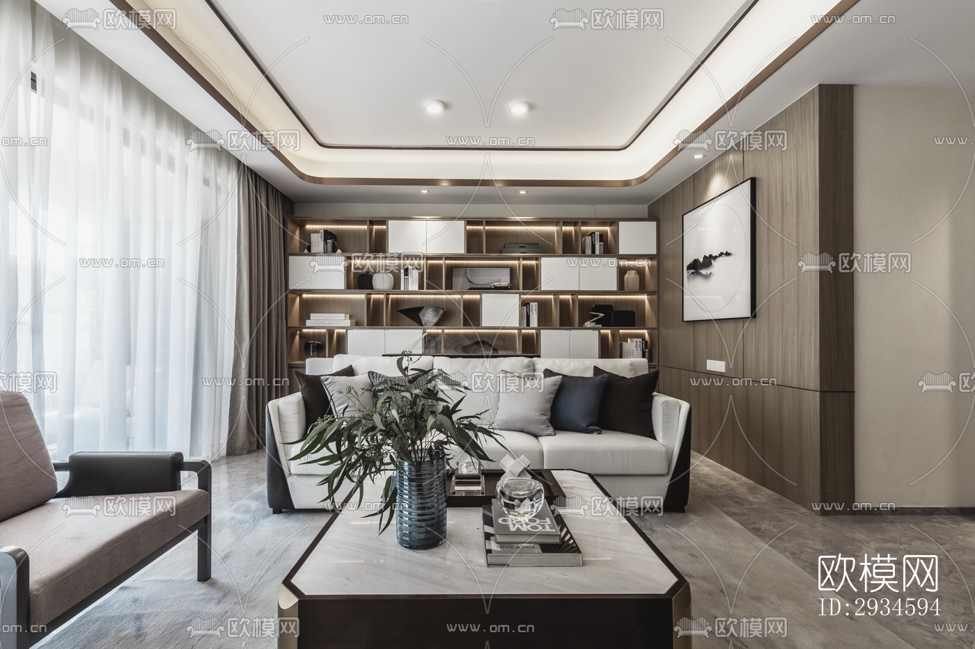 新中式平层效果图下载（渲染图17）