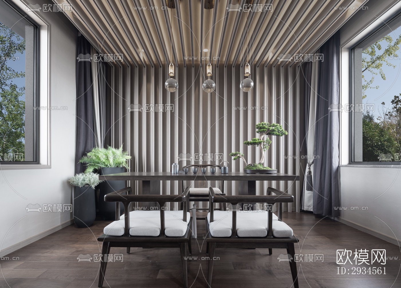 新中式平层效果图下载（渲染图19）