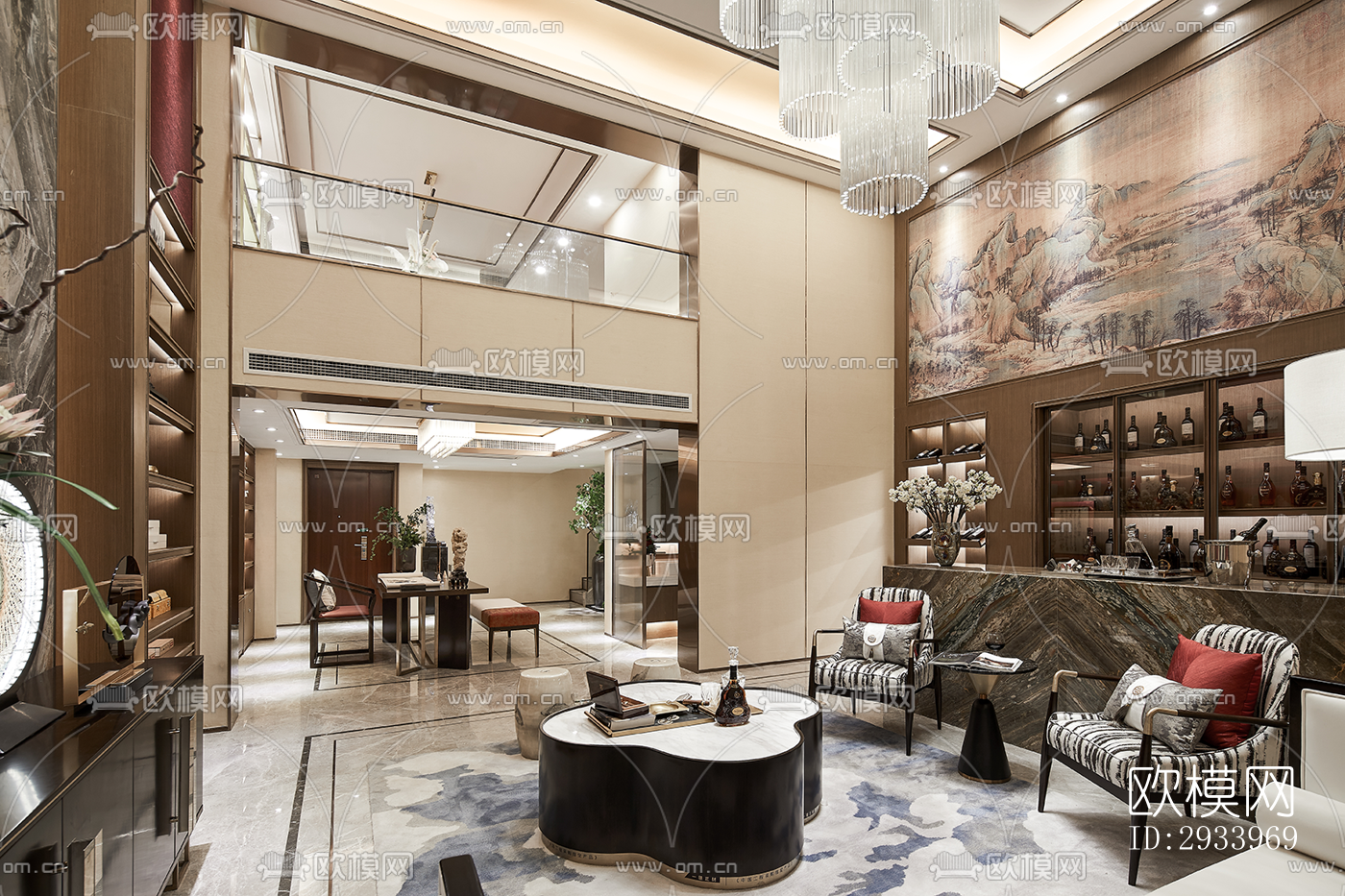 新中式别墅效果图下载（渲染图12）