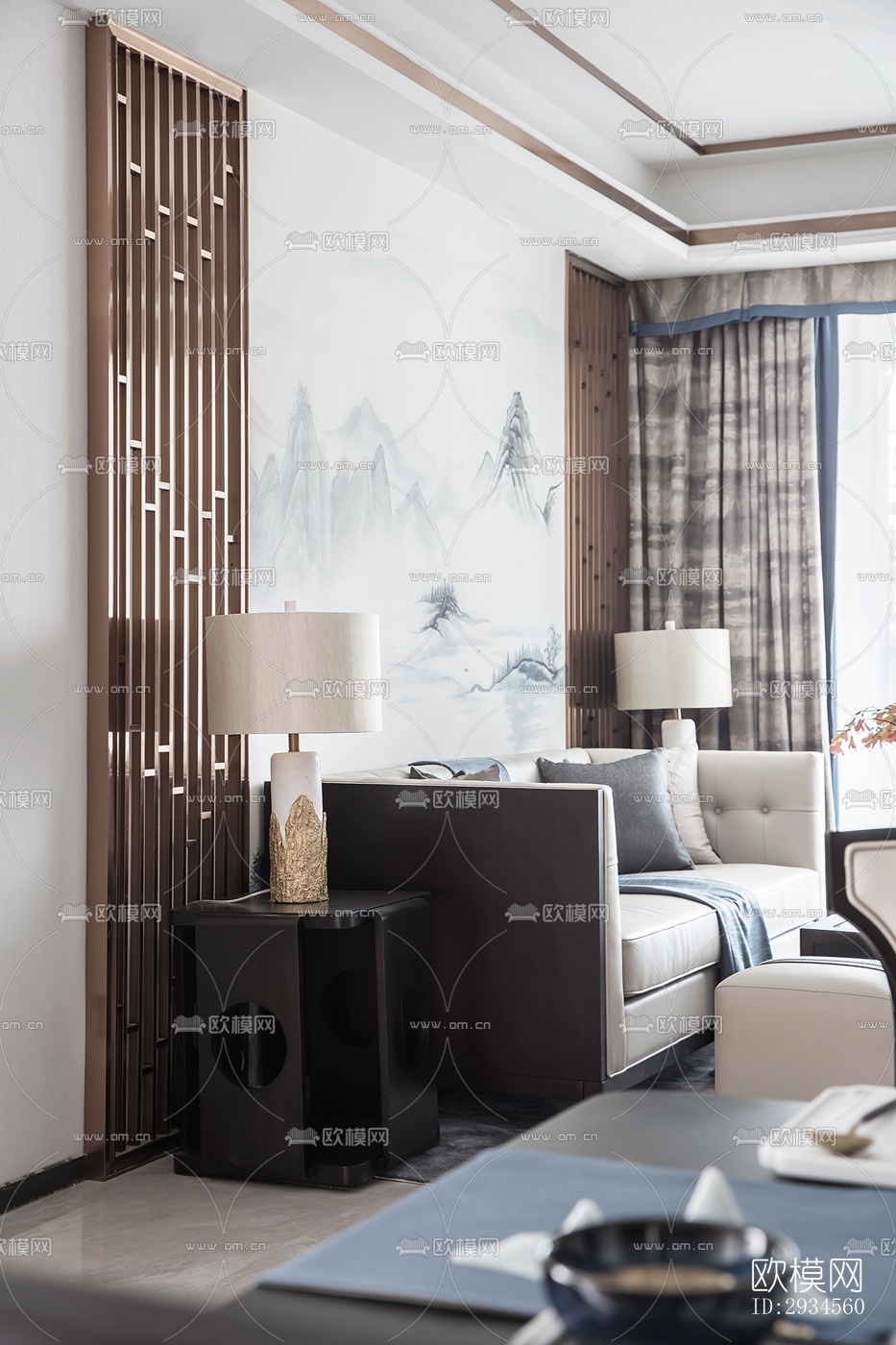 新中式平层效果图下载（渲染图8）