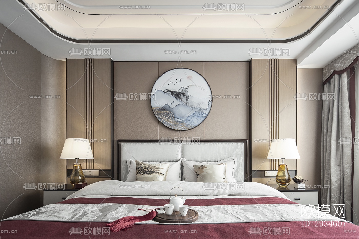 新中式平层效果图下载（渲染图12）