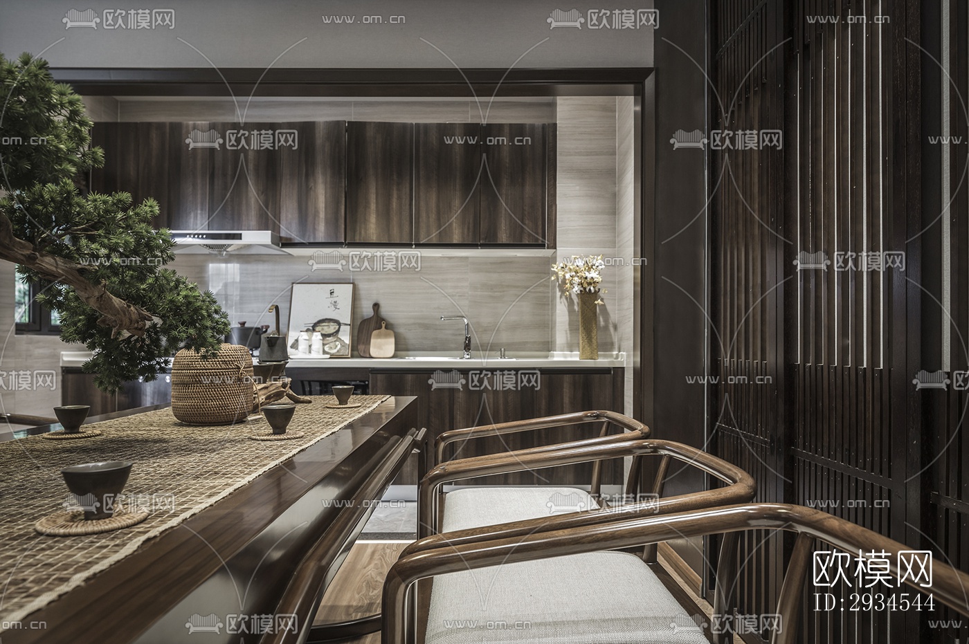 新中式平层效果图下载（渲染图13）