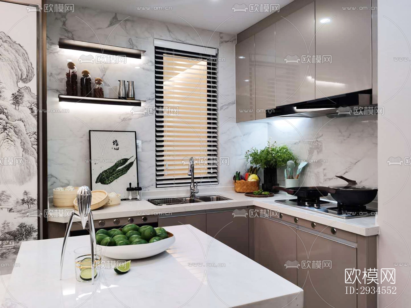 新中式平层效果图下载（渲染图1）