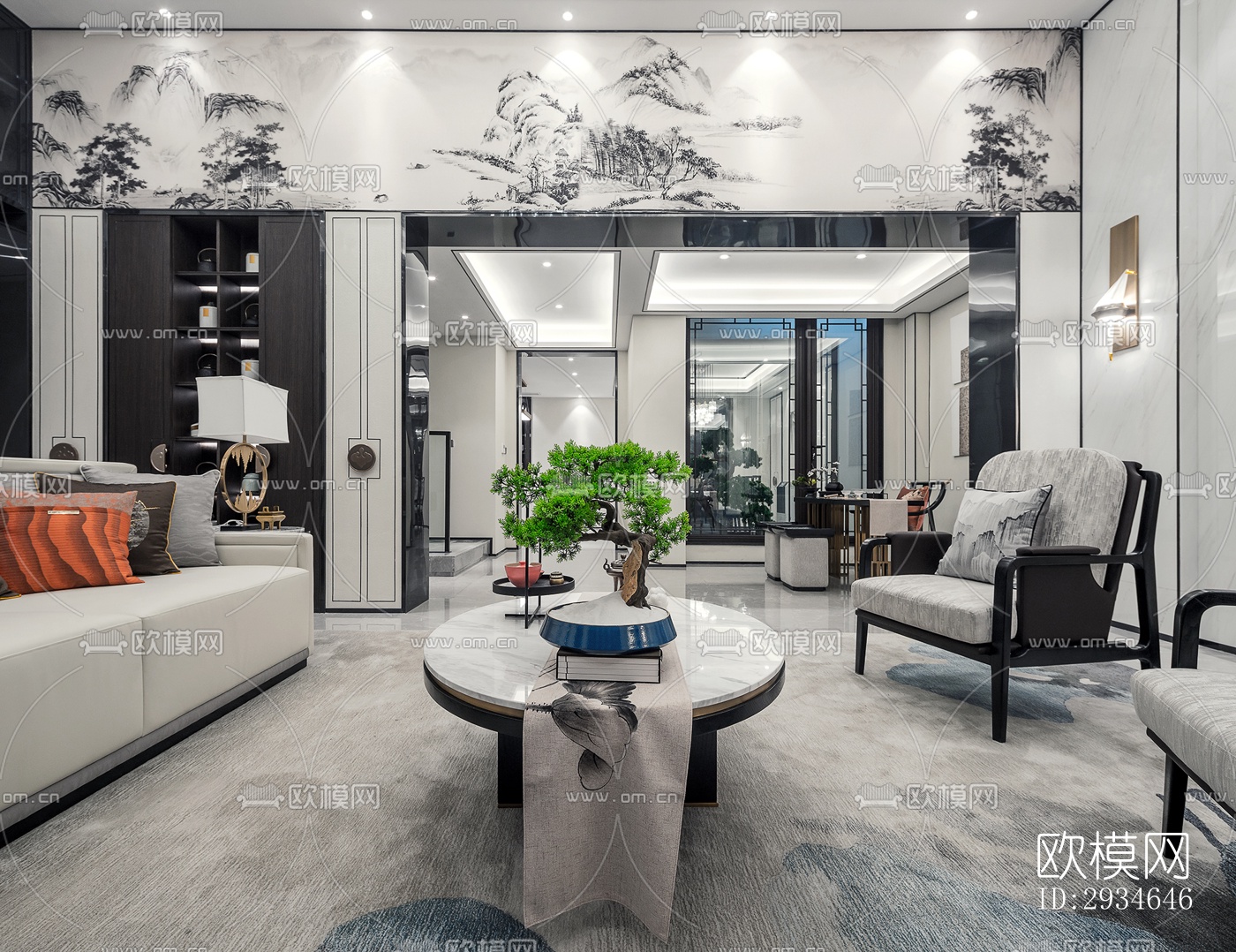 新中式平层效果图下载（渲染图8）