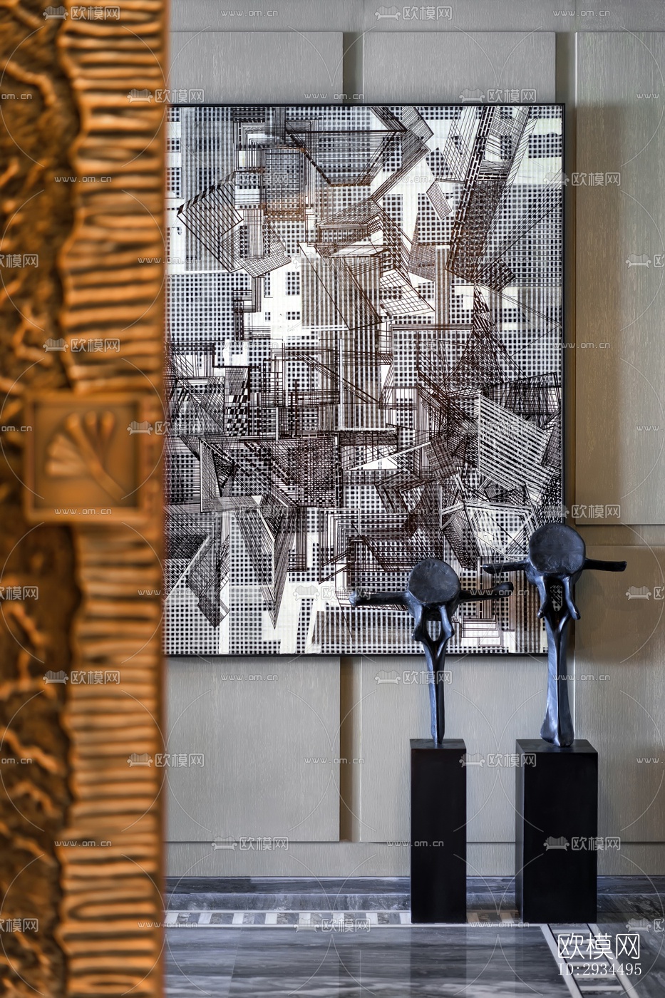 新中式平层效果图下载（渲染图20）