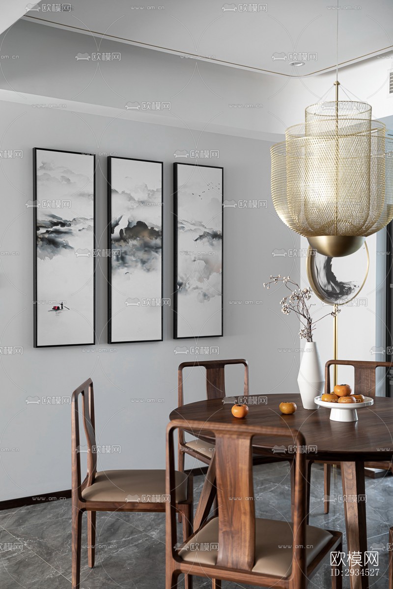 新中式平层效果图下载（渲染图4）