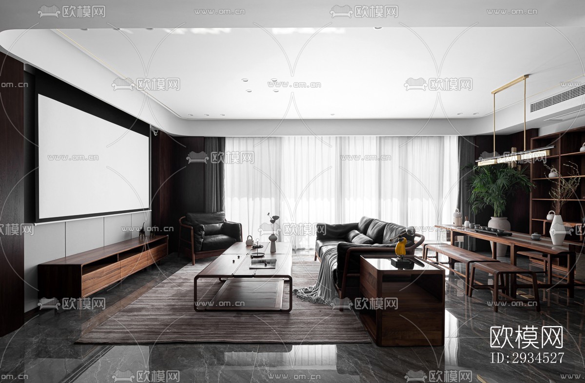 新中式平层效果图下载（渲染图18）