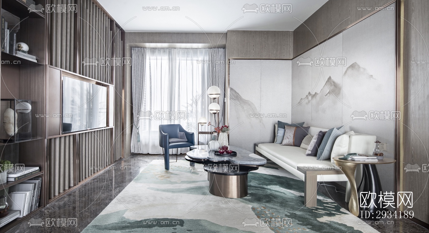 新中式复式效果图下载（渲染图5）