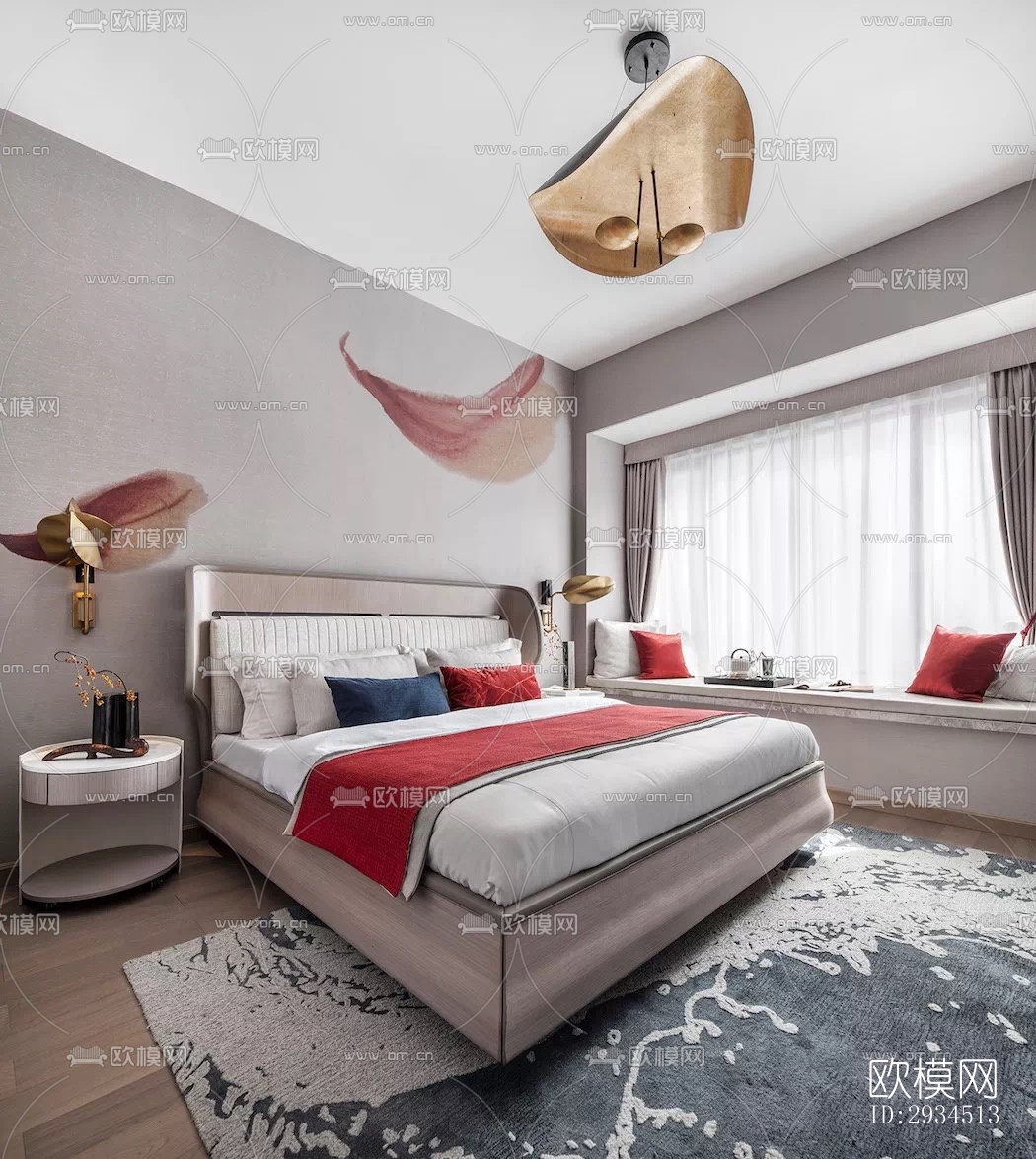 新中式平层效果图下载（渲染图3）