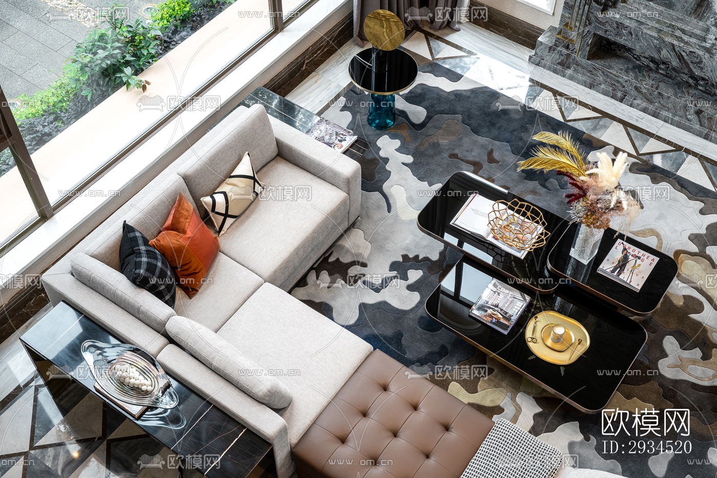 新中式平层效果图下载（渲染图9）