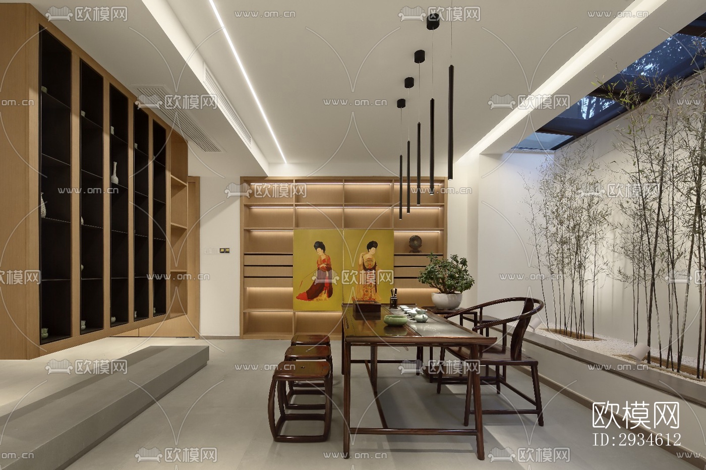 新中式平层效果图下载（渲染图8）