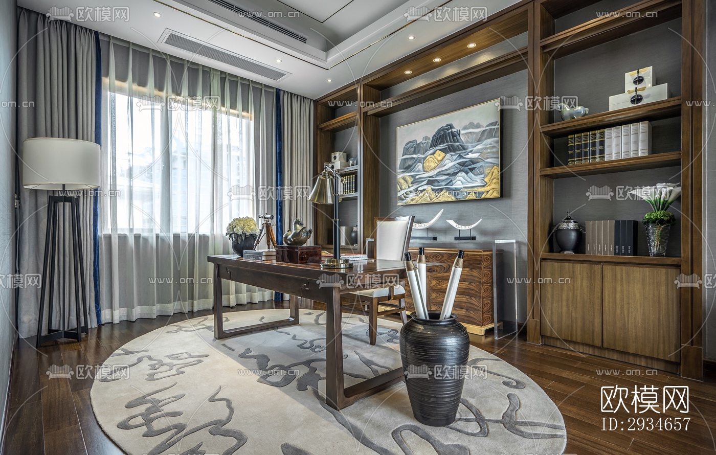 新中式平层效果图下载（渲染图14）