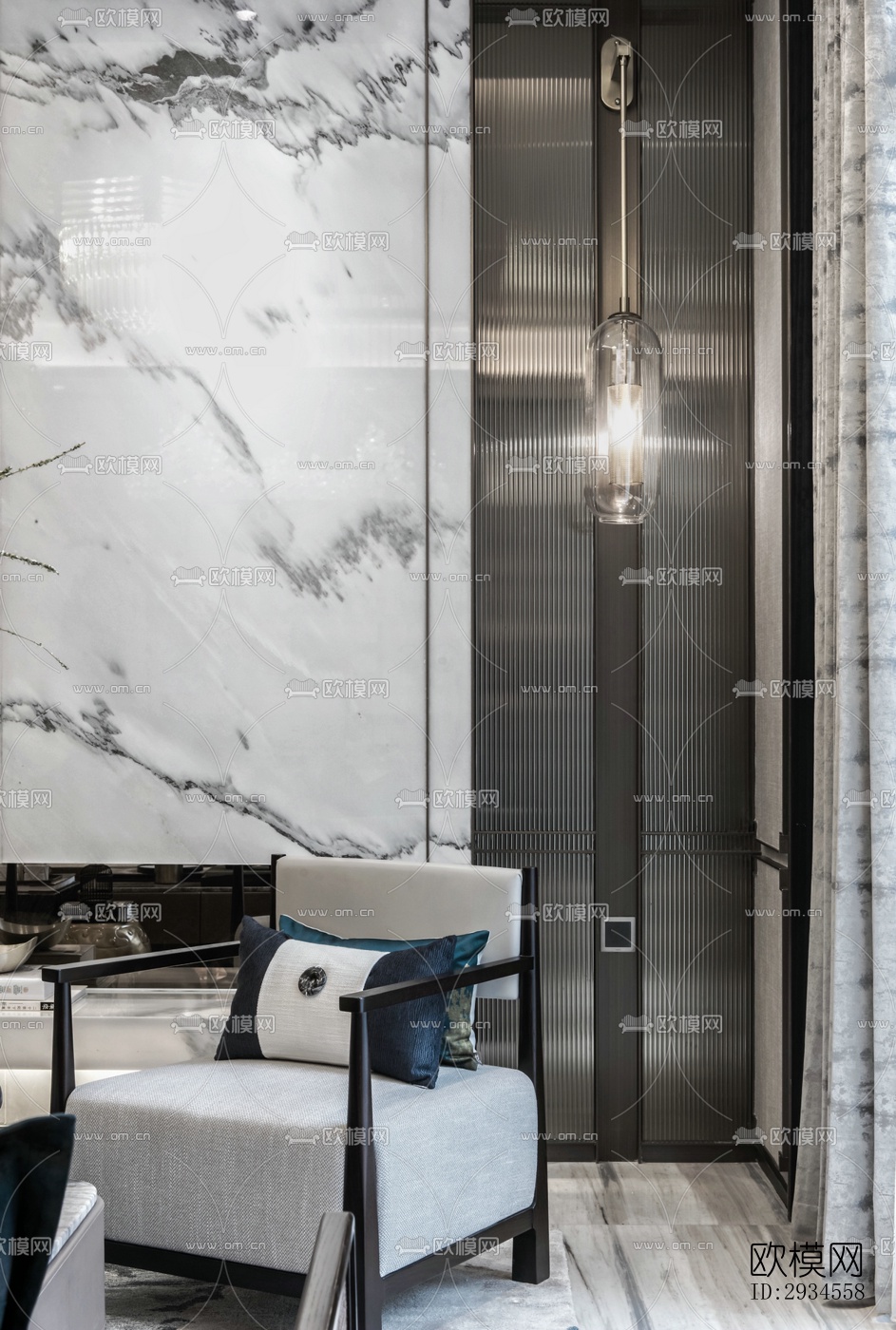 新中式平层效果图下载（渲染图12）