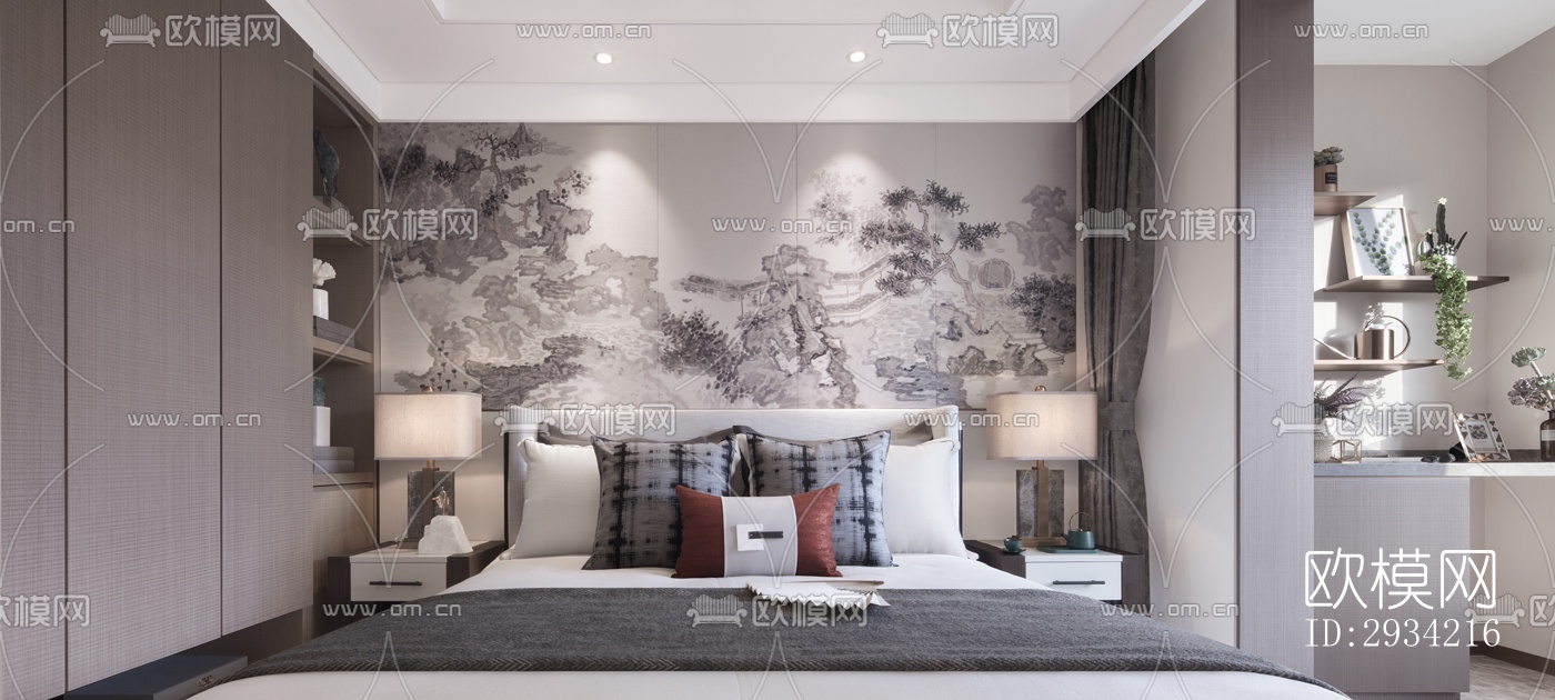 新中式复式效果图下载（渲染图6）