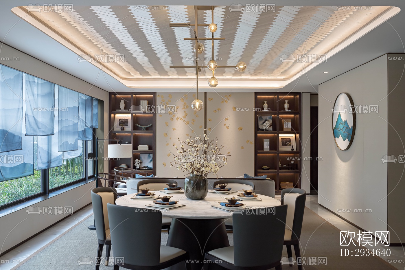 新中式平层效果图下载（渲染图2）