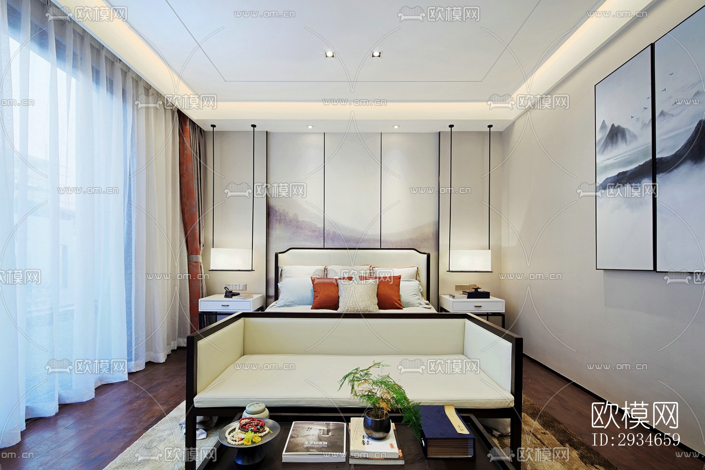 新中式平层效果图下载（渲染图17）